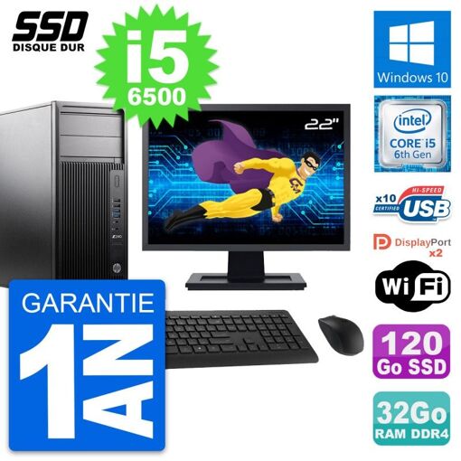 Estación de trabajo HP Z240 - Pantalla de 22', i5-6500, 32GB de RAM, 120GB SSD, Windows 10, WiFi