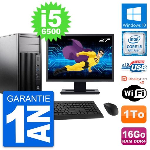Computadora de trabajo HP Z240 MT, pantalla de 27', procesador Intel i5-6500, 16 GB de RAM, 1 TB HDD, Windows 10, WiFi