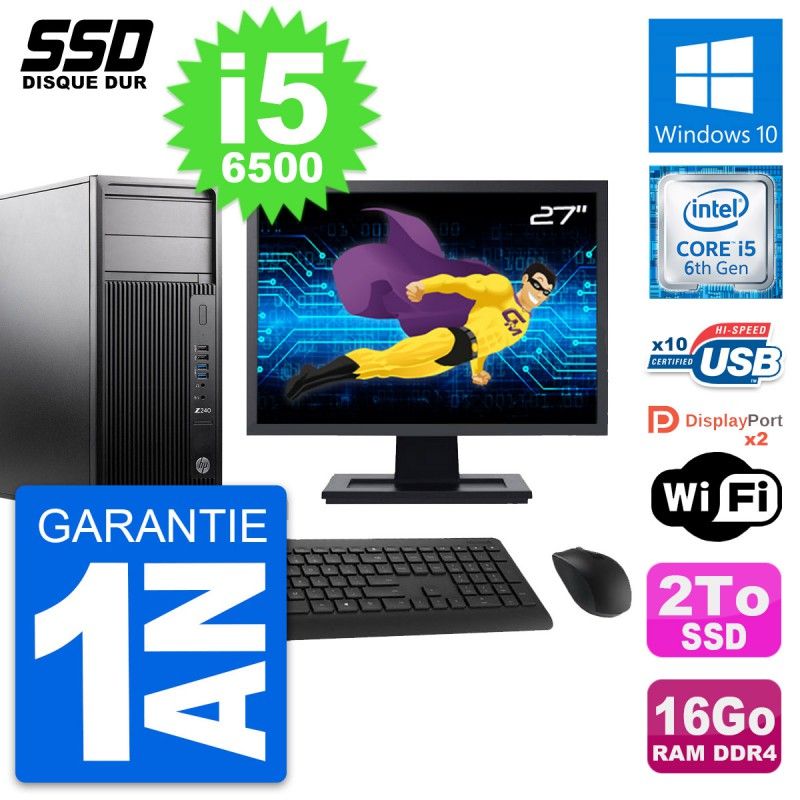 HP WorkStation Z240 Desktop PC - 27" Screen, i5-6500, 16GB RAM, 2TB SSD, Windows 10, Wi-Fi