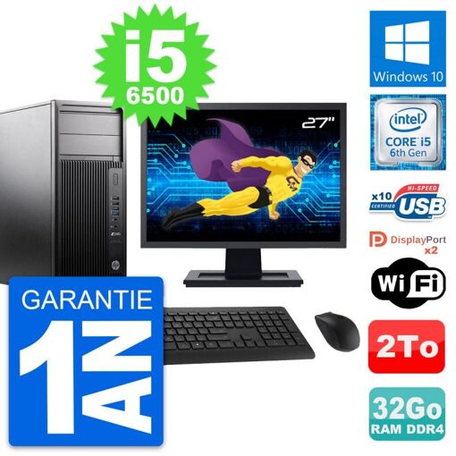 Computadora de trabajo HP Z240 MT - Pantalla de 27', Intel i5-6500, 32GB de RAM, 2TB HDD, Windows 10, WiFi