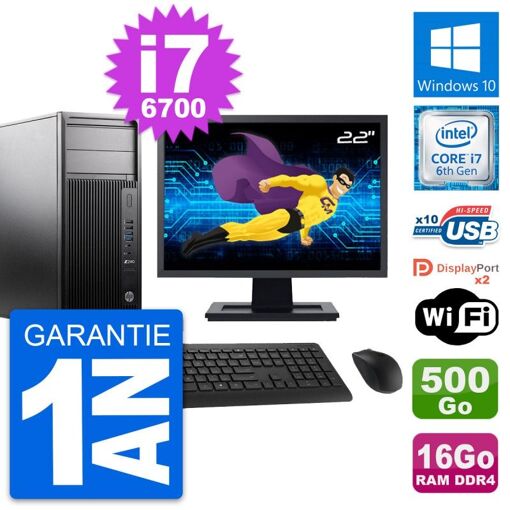 PC de escritorio HP Z240 MT - Pantalla de 22', Intel i7-6700, 16GB de RAM, 500GB de almacenamiento, Windows 10, WiFi