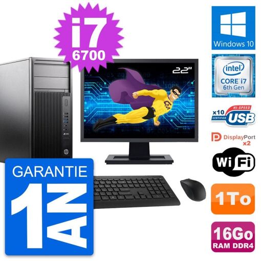 PC de sobremesa HP Z240 MT, pantalla de 22', procesador Intel i7-6700, 16 GB de RAM, 1 TB HDD, Windows 10, WiFi