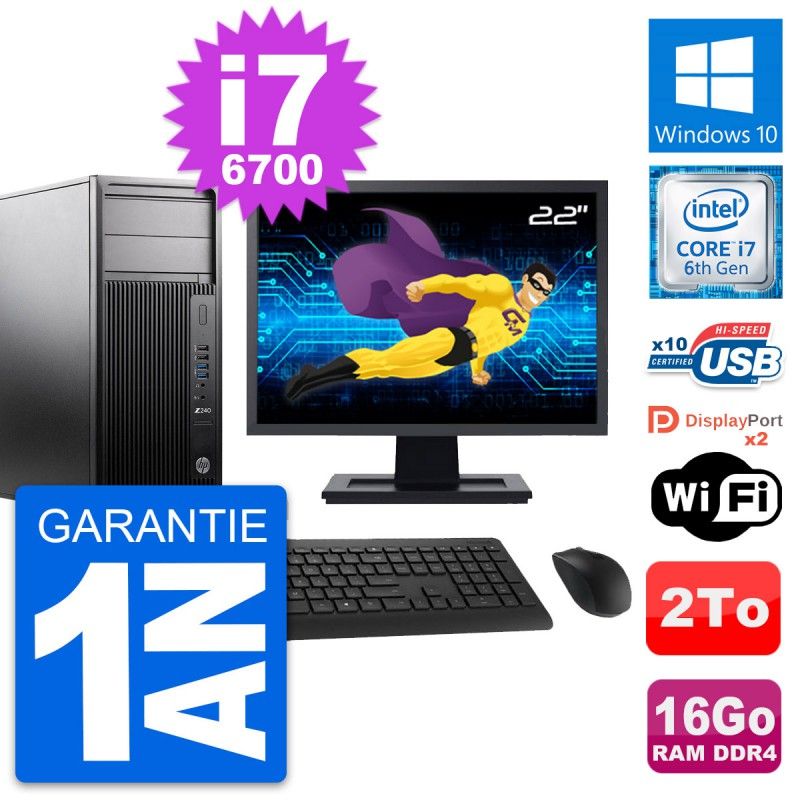 HP Z240 MT Workstation Computer - 22" Screen, Intel i7-6700, 16GB RAM, 2TB HDD, Windows 10, WiFi