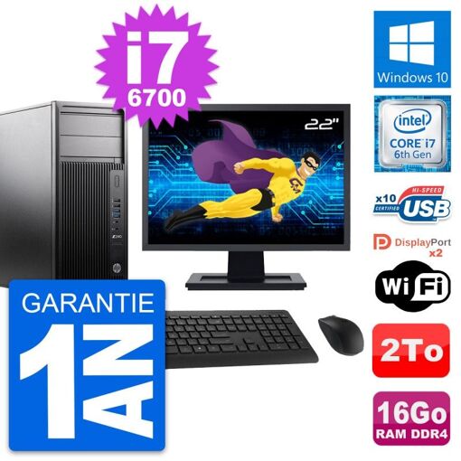 Computadora de trabajo HP Z240 MT - Pantalla de 22', Intel i7-6700, 16GB RAM, 2TB HDD, Windows 10, WiFi