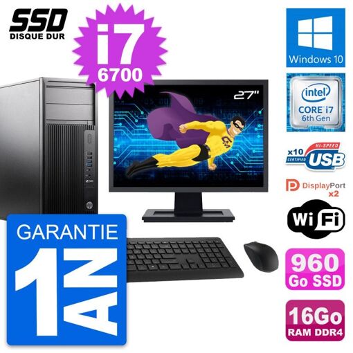 Estación de trabajo HP Z240 - Pantalla de 27'', i7-6700, 16GB de RAM, 960GB SSD, Windows 10, WiFi