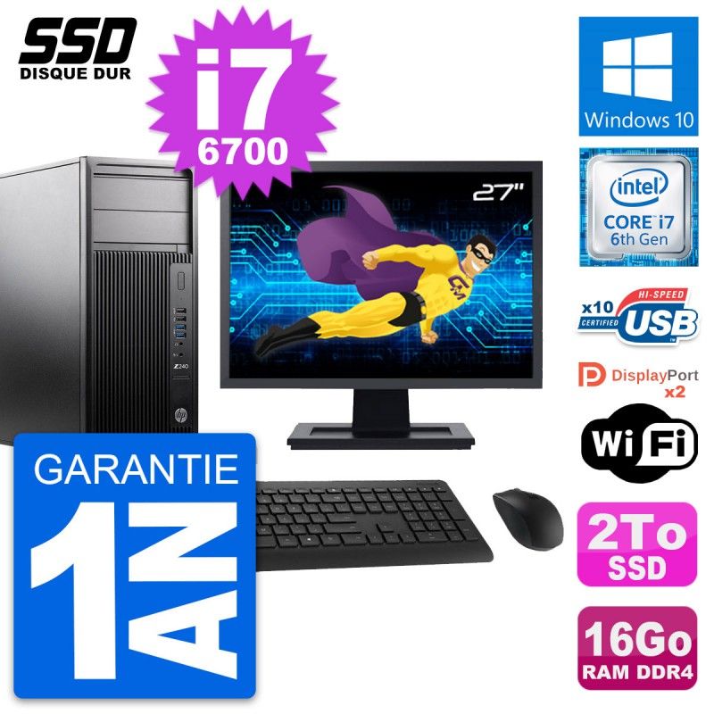 HP WorkStation Z240 Desktop PC - 27" Screen, i7-6700, 16GB RAM, 2TB SSD, Windows 10, Wifi