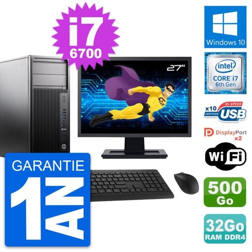 PC de estación de trabajo HP Z240 MT - Pantalla de 27', Intel i7-6700, 32 GB RAM, 500 GB HDD, Windows 10, WiFi