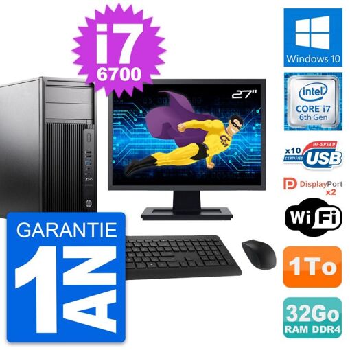 PC de trabajo HP Z240 MT - Pantalla de 27", Intel i7-6700, 32 GB RAM, 1 TB HDD, Windows 10, WiFi