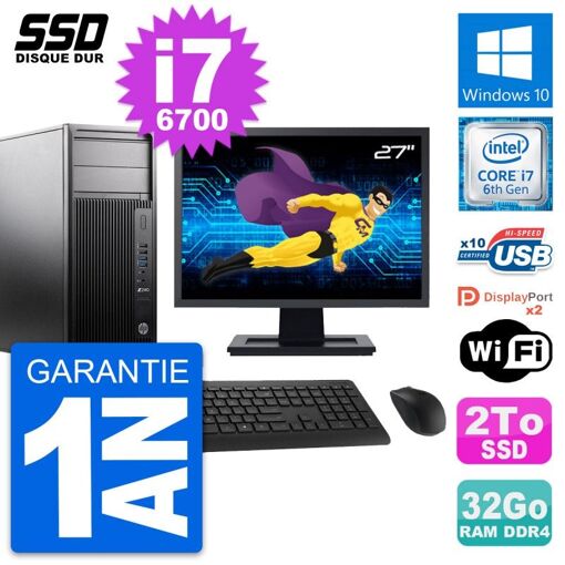 PC de escritorio HP WorkStation Z240 - Pantalla de 27', i7-6700, 32 GB RAM, 2 TB SSD, Windows 10, WiFi