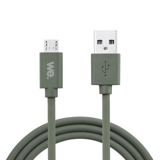 Cable WE de silicona USB a Micro USB, 1 metro, USB 2.0, carga y transferencia de datos hasta 480 Mbps - Verde Oliva
