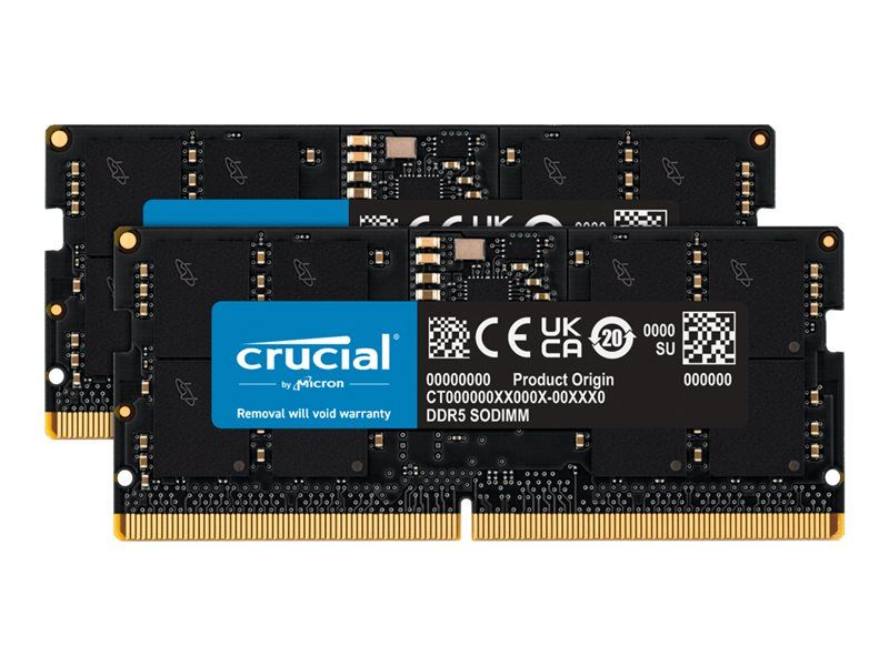 Micron Technology - DDR5 Memory Kit - 32GB (2x16GB) SO-DIMM 262-pin - 4800MTs/PC5-38400 - CL40 - 1.1V - Unbuffered - Non-ECC