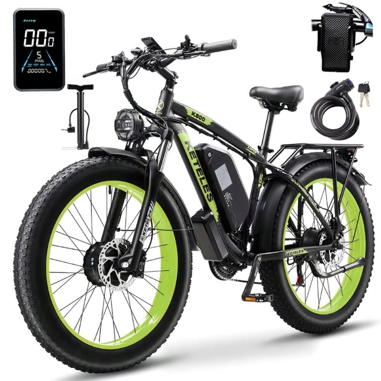 Vélo électrique tout-terrain Keteles K800 - Moteur double sans brosse de 2000W - Vert - Neuf