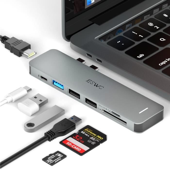 Adaptador Atolla USB C - Centro de conexión de 7 puertos con HDMI 4K, lector de tarjetas SD, PD 100W