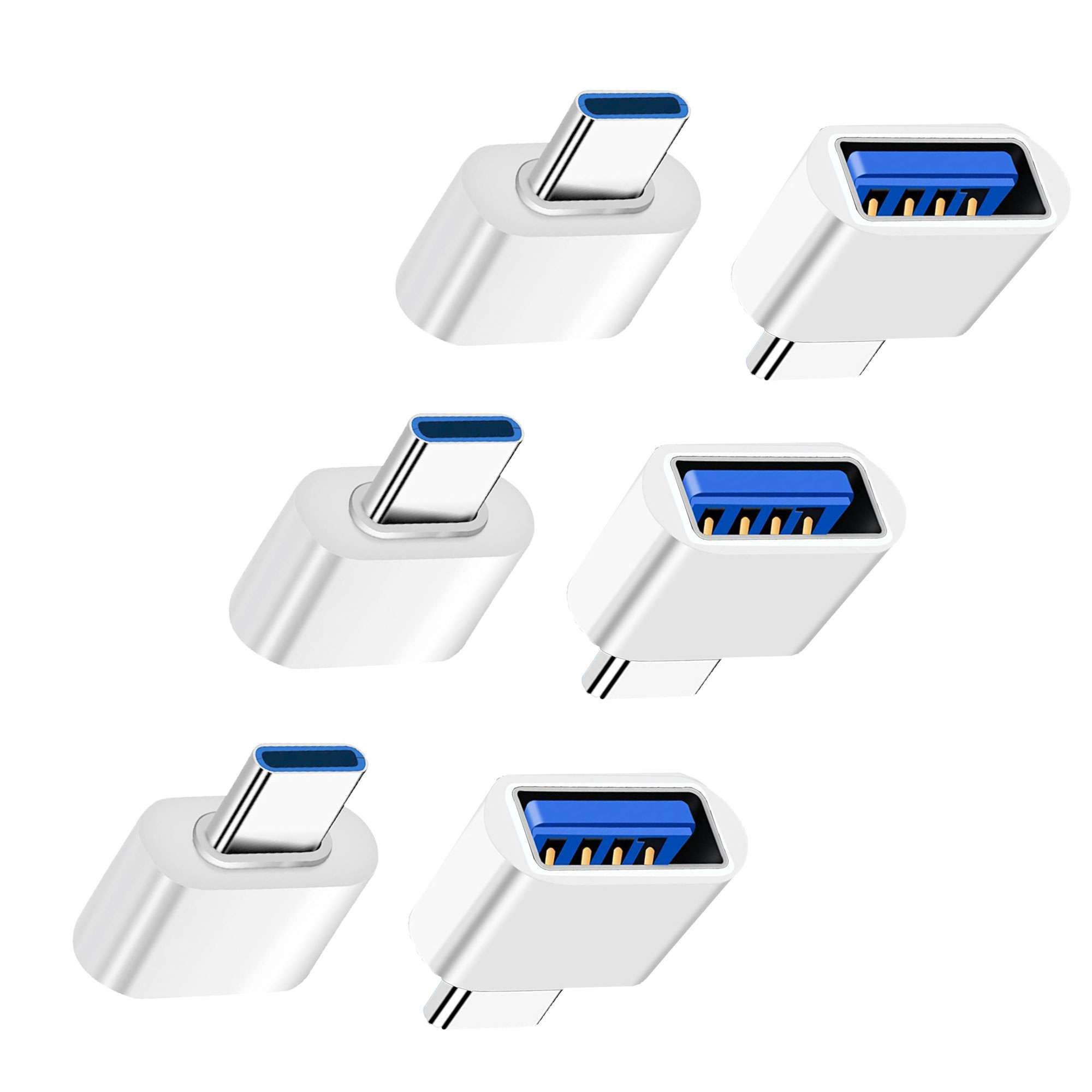 Adaptador Magnet USB-C a USB (Blanco, paquete de 6), convertidor OTG para MacBook, teléfonos inteligentes USB C y dispositivos Tipo-C