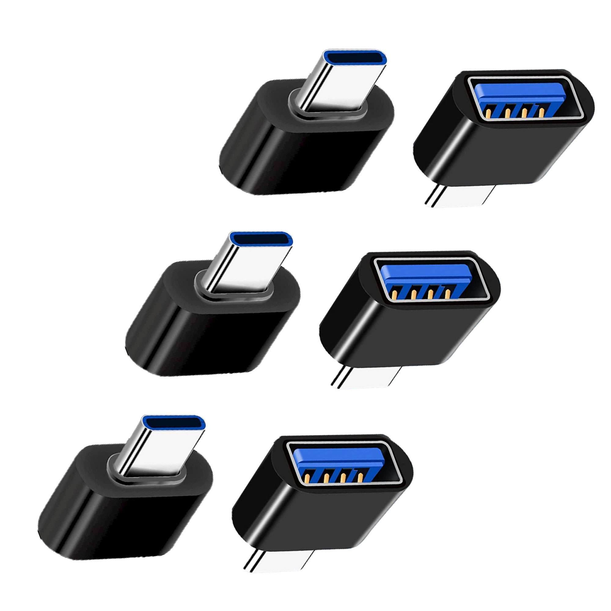Adaptador Magnet USB-C a USB, negro, pack de 6 (OTG) - Compatible con MacBook, teléfonos inteligentes USB-C y dispositivos Type-C