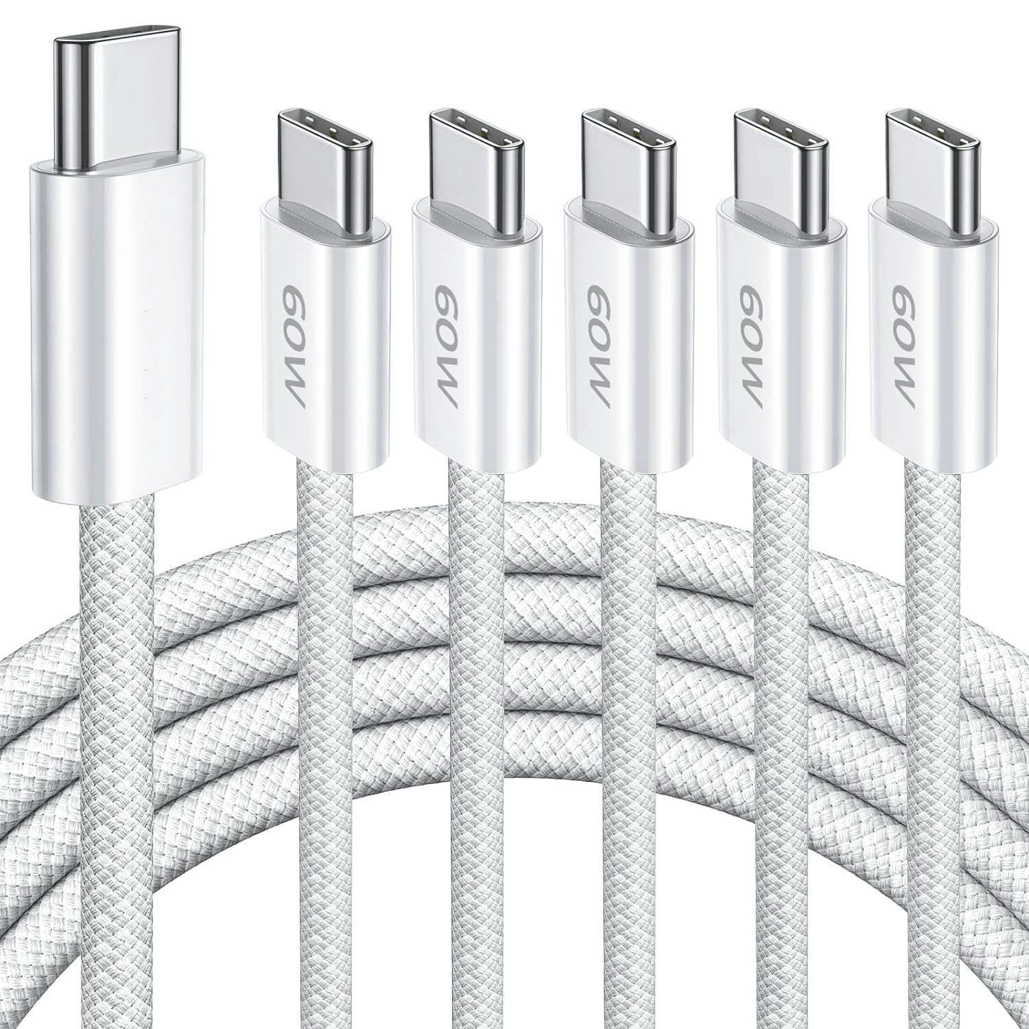 Magnet 60W Quick Charge Cable, 2m [CottonBraid] Reinforced, Compatible with iPhone 15, Android, USB-C Devices (Lot of 3)