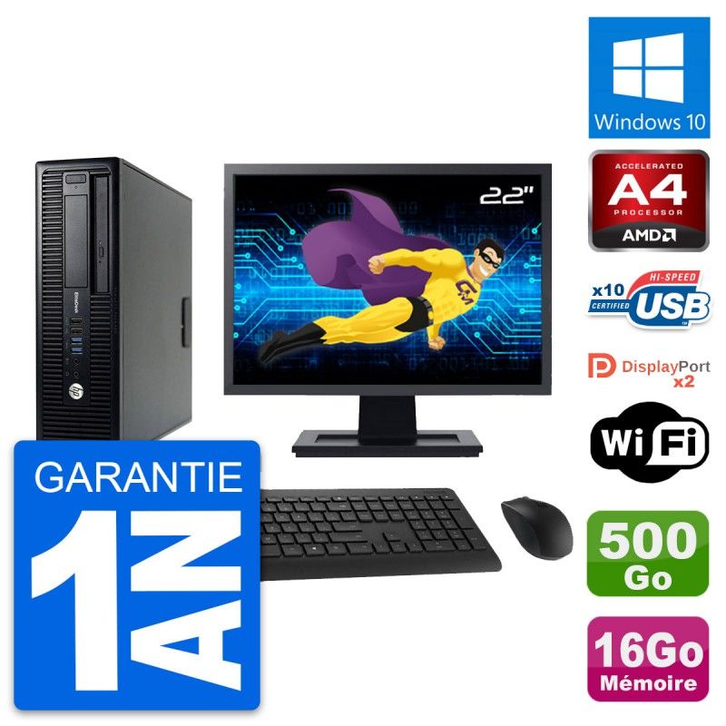 HP EliteDesk 705 G1 SFF Computer, 22" Screen, AMD A4 PRO-7300B, 16GB RAM, 500GB HDD, Windows 10, WiFi