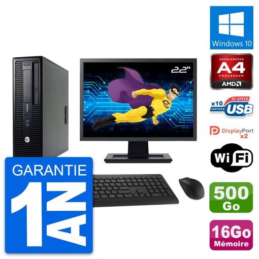 PC HP EliteDesk 705 G1 SFF, Pantalla de 22', Procesador AMD A4 PRO-7300B, 16GB de RAM, Disco duro de 500GB, Windows 10, WiFi