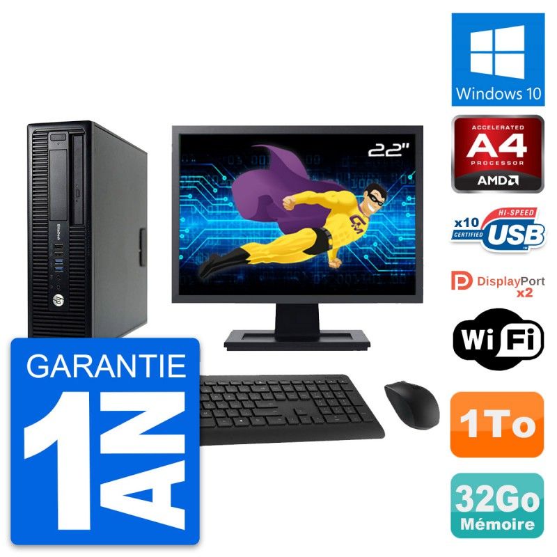 HP EliteDesk 705 G1 SFF Computer - 22" Screen, AMD A4 PRO-7300B, 32GB RAM, 1TB HDD, Windows 10