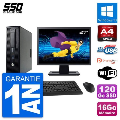 PC de escritorio HP EliteDesk 705 G1 SFF - Pantalla de 27', Procesador AMD A4 PRO-7300B, 16GB de RAM, 120GB SSD, Windows 10, WiFi