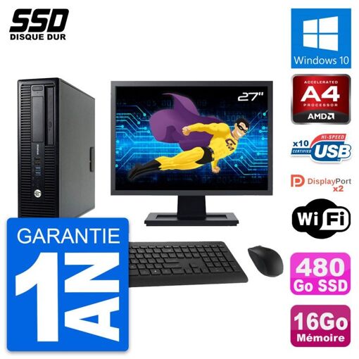 PC de escritorio HP EliteDesk 705 G1 SFF - Pantalla de 27", Procesador AMD A4 PRO-7300B, 16GB de RAM, 480GB SSD, Windows 10, Wifi