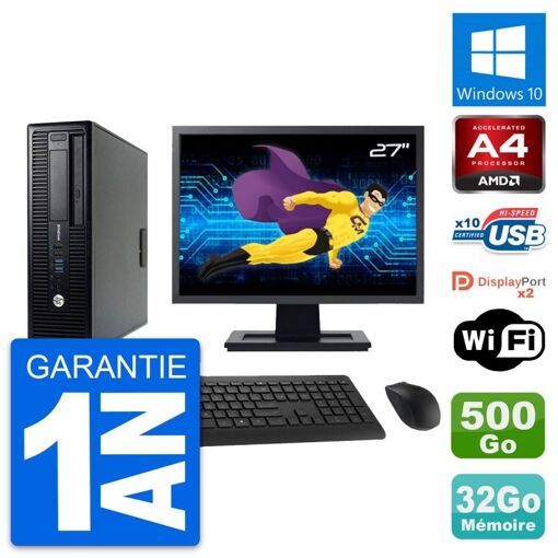 Computadora de escritorio HP EliteDesk 705 G1 SFF - Pantalla de 27'', Procesador AMD A4 PRO-7300B 3.8GHz, 32GB RAM, 500GB HDD, Windows 10, WiFi