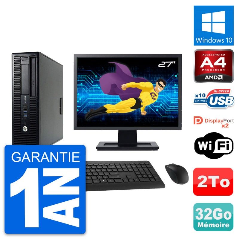 HP EliteDesk 705 G1 SFF Computer - 27" Screen, AMD A4 Pro-7300B, 32GB RAM, 2TB HDD, Windows 10, WiFi