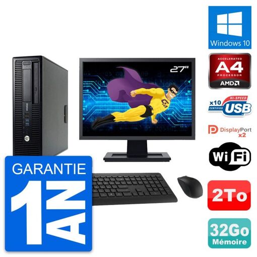 Computadora HP EliteDesk 705 G1 SFF - Pantalla de 27", Procesador AMD A4 PRO-7300B, 32GB RAM, Disco Duro de 2TB, Windows 10, WiFi