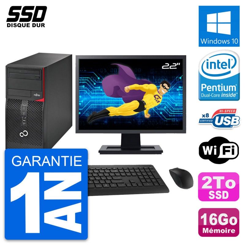 Fujitsu P520 22-inch PC Tower - Intel G3220, 16GB RAM, 2TB SSD, Windows 10, WiFi