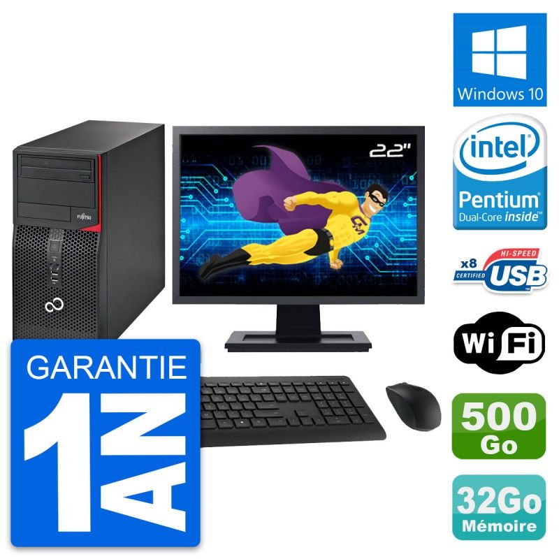 Fujitsu P520 22-inch PC Tower - Intel G3220, 32GB RAM, 500GB HDD, Windows 10, Wi-Fi