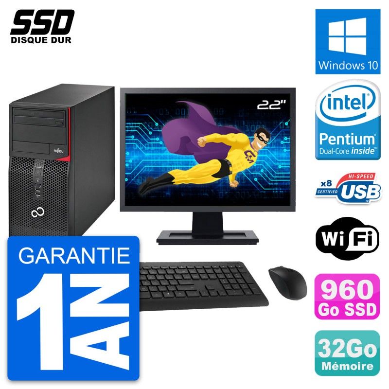 Fujitsu P520 22-Inch PC Tower - Intel Pentium G3220, 32GB RAM, 960GB SSD, Windows 10, WiFi