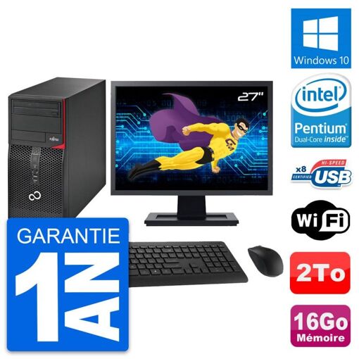 Torre de PC Fujitsu P520 - Procesador Intel G3220, 16 GB de RAM, Disco duro de 2 TB, Windows 10, WiFi