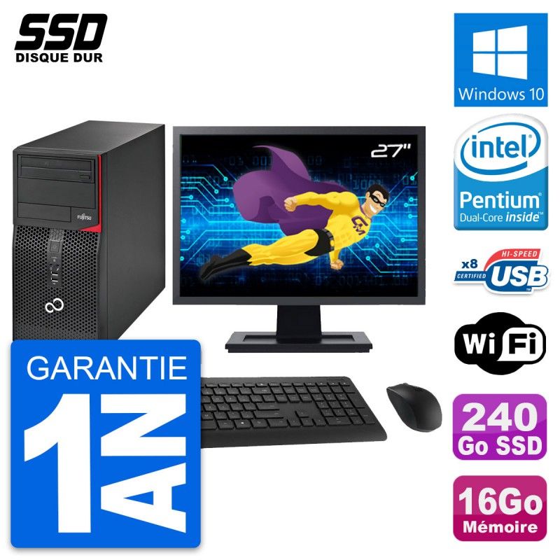 Fujitsu P520 27-Inch PC Tower - Intel G3220, 16GB RAM, 240GB SSD, Windows 10, WiFi