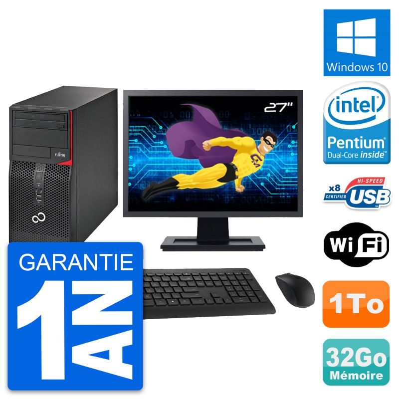 Fujitsu P520 27-inch PC Tower - Intel G3220, 32GB RAM, 1TB HDD, Windows 10, WiFi