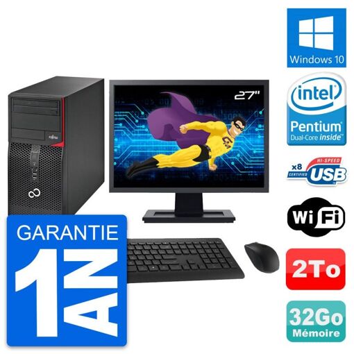 Torre de PC Fujitsu P520 - Procesador Intel G3220, 32GB de RAM, 2TB HDD, Windows 10, WiFi