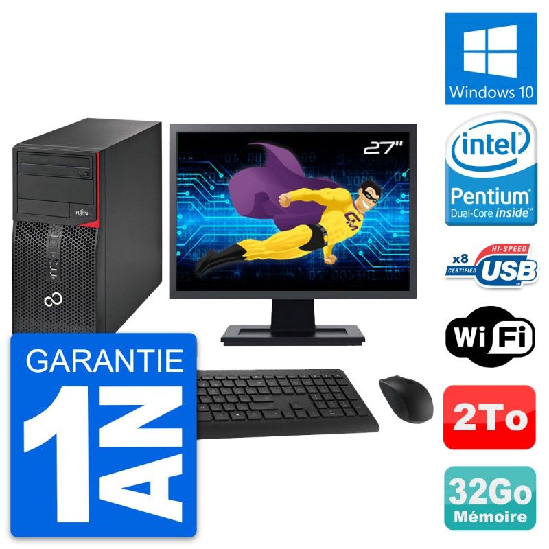 Fujitsu P520 27-Inch PC Tower - Intel G3220, 32GB RAM, 2TB HDD, Windows 10, WiFi