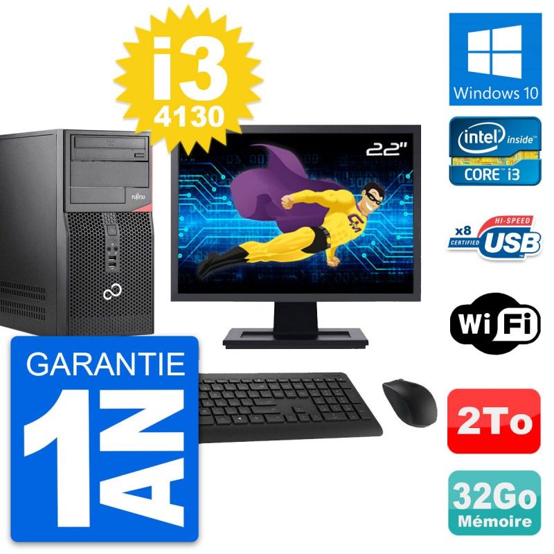 Fujitsu P520 22-inch PC Tower - Intel i3-4130, 32GB RAM, 2TB HDD, Windows 10, WiFi