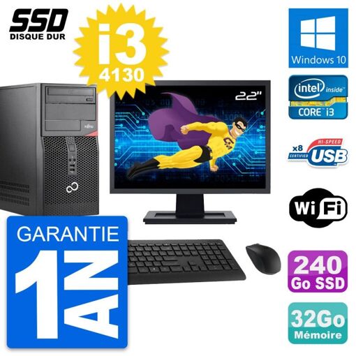 Torre Fujitsu P520 - Pantalla de 22', Intel i3-4130, 32 GB de RAM, 240 GB SSD, Windows 10, WiFi