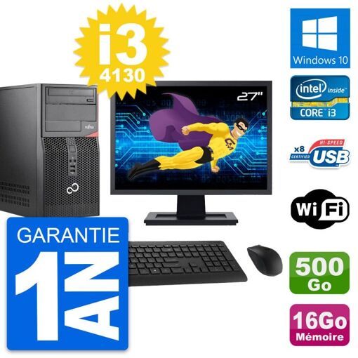 PC de sobremesa Fujitsu P520 de 27 pulgadas - i3-4130, 16 GB de RAM, 500 GB HDD, Windows 10, WiFi