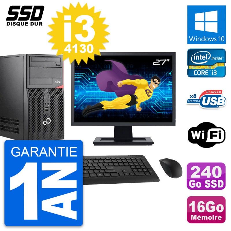 Fujitsu P520 Tour PC - 27" Display, Intel i3-4130, 16GB RAM, 240GB SSD, Windows 10
