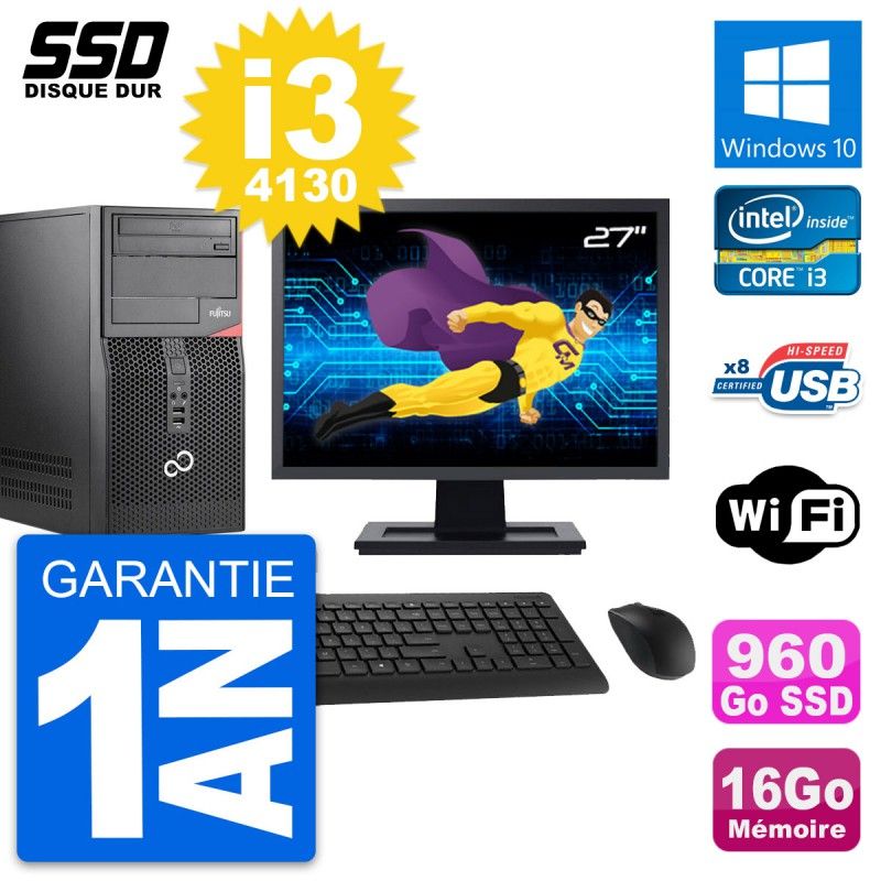Fujitsu P520 27-Inch PC Tower - Intel i3-4130, 16GB RAM, 960GB SSD, Windows 10, WiFi