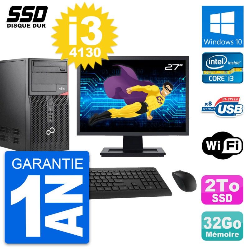 Fujitsu P520 MT Desktop PC - 27" Screen, Intel i3-4130, 32GB RAM, 2TB SSD, Windows 10, WiFi