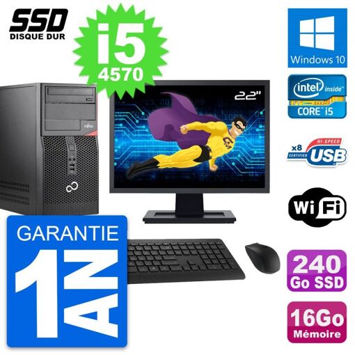 Torre de PC Fujitsu P520 - Pantalla de 22', Intel i5, 16 GB RAM, 240 GB SSD, Windows 10, WiFi