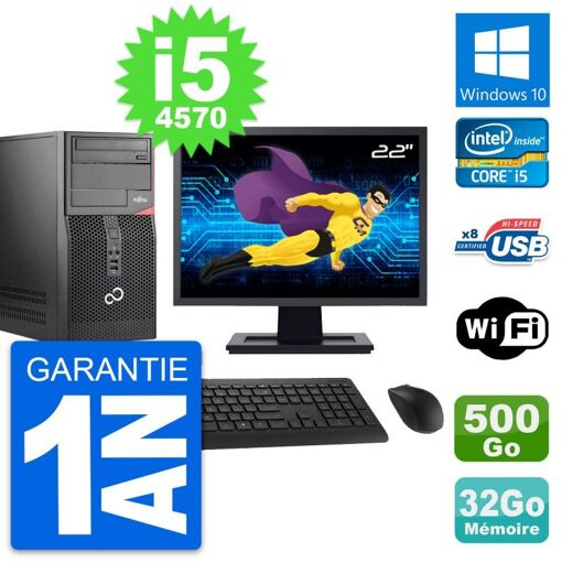 Torre de PC Fujitsu P520 - 22 pulgadas, i5-4570, 32GB de RAM, 500GB HDD, Windows 10, Wifi