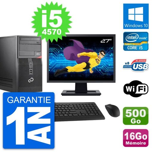 Torre Fujitsu P520 - Monitor de 27'', i5-4570, 16GB RAM, 500GB HDD, Windows 10, WiFi