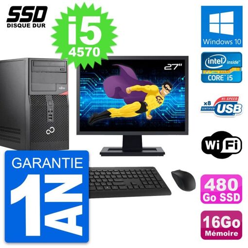 Torre de PC Fujitsu P520 - 27 pulgadas, Intel i5, 16 GB de RAM, 480 GB SSD, Windows 10, WiFi