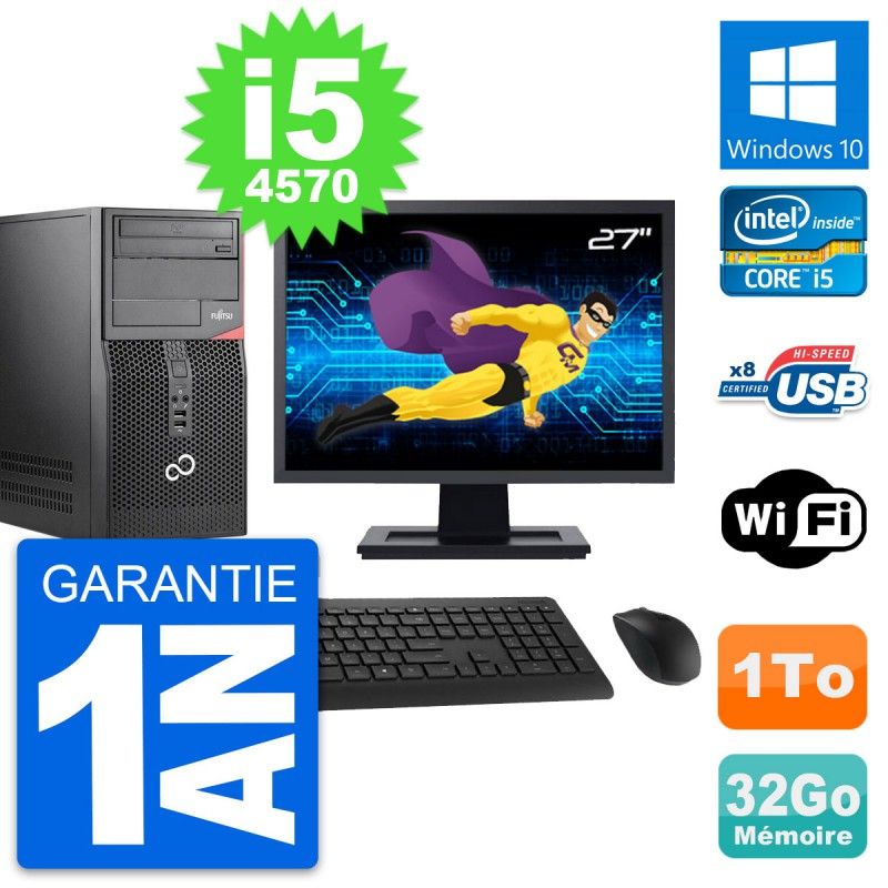 Fujitsu P520 27-Inch PC Tower - Intel i5-4570, 32GB RAM, 1TB HDD, Windows 10, WiFi