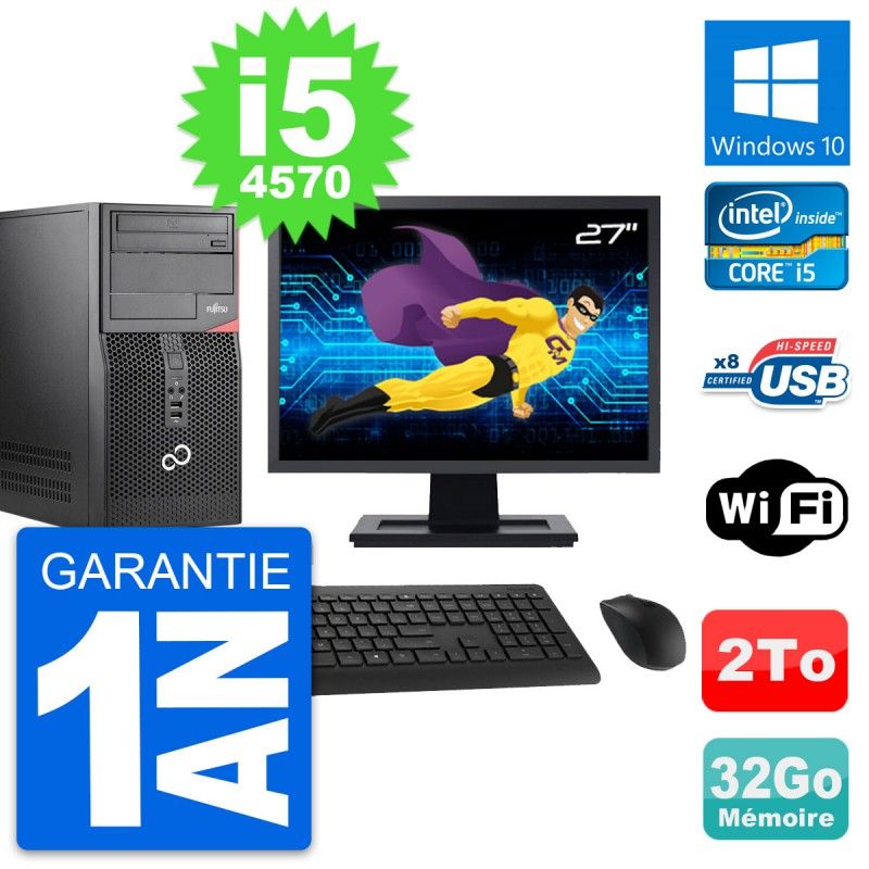 Fujitsu P520 27-Inch PC Tower - Intel i5-4570, 32GB RAM, 2TB HDD, Windows 10, WiFi