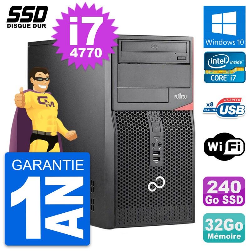 Fujitsu Esprimo P520 MT Desktop PC - Intel i7-4770, 32GB RAM, 240GB SSD, Windows 10, WiFi