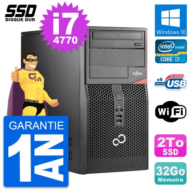 Fujitsu Esprimo P520 Desktop Computer - Intel Core i7-4770, 32GB RAM, 2TB SSD, Windows 10, WiFi